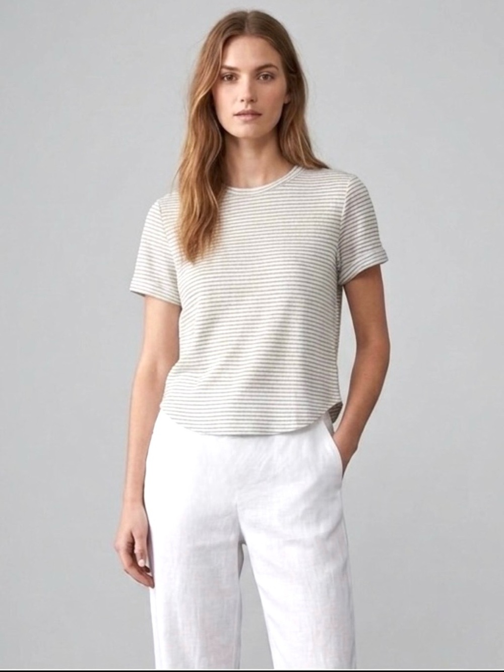 Sol Angeles Tee Shirt Cream Gray Stripe Ribbed Cotton XS Made in USA Coastal